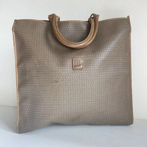 Vintage Tacchini  Beige All Over Monogram Large Tote Bag